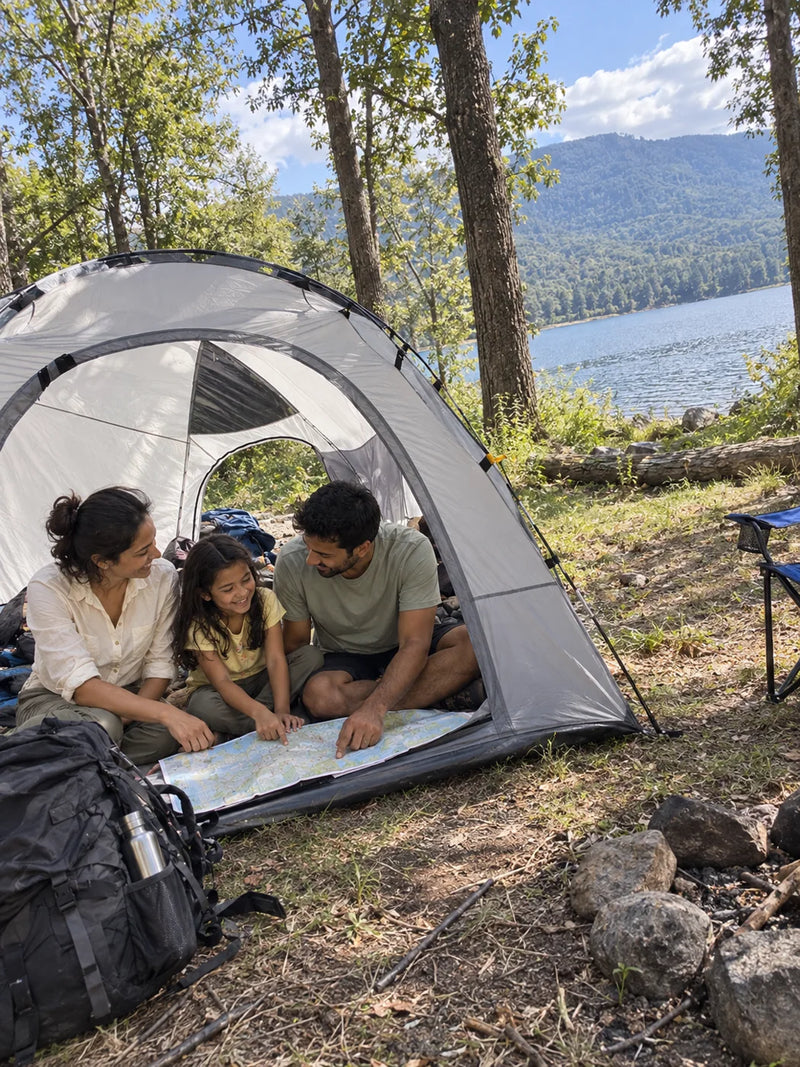Indian family camping together