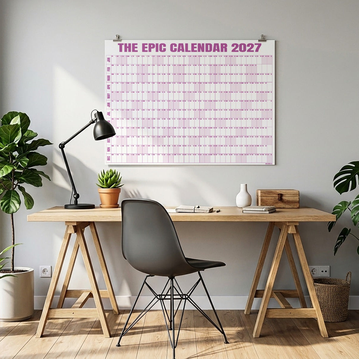 Rose EPIC Calendar 2027 displayed above a desk