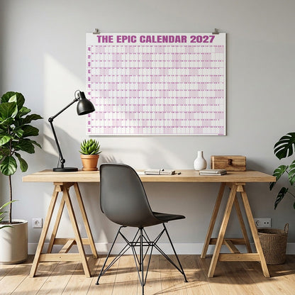 Rose EPIC Calendar 2027 displayed above a desk