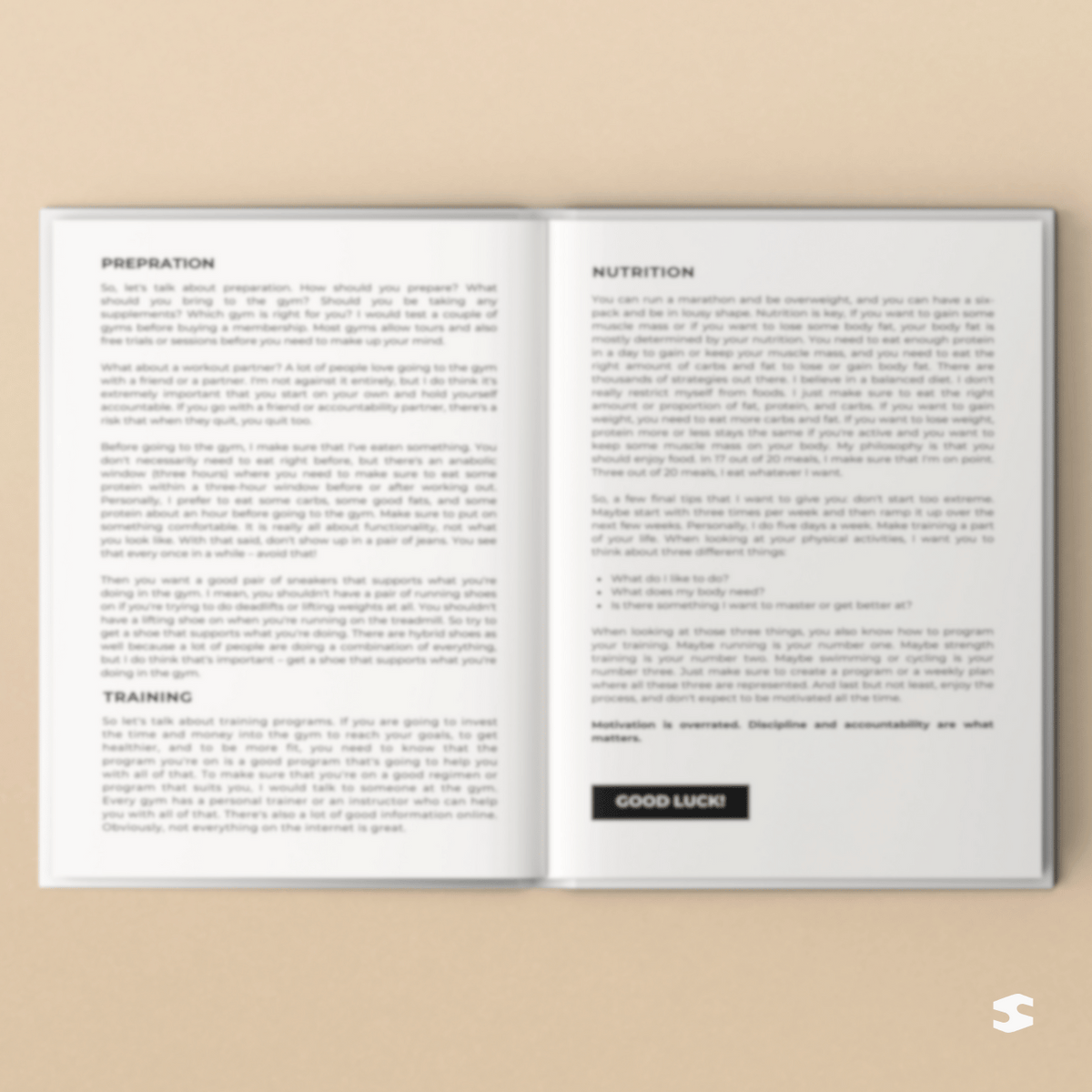 Fitness & Diet Planner preparation and nutrition information pages