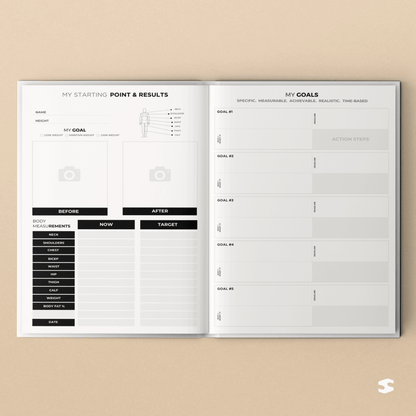Fitness & Diet Planner starting measurements and goals pages