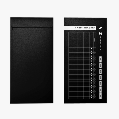 Black Habit Tracker Card beside its storage sleeve