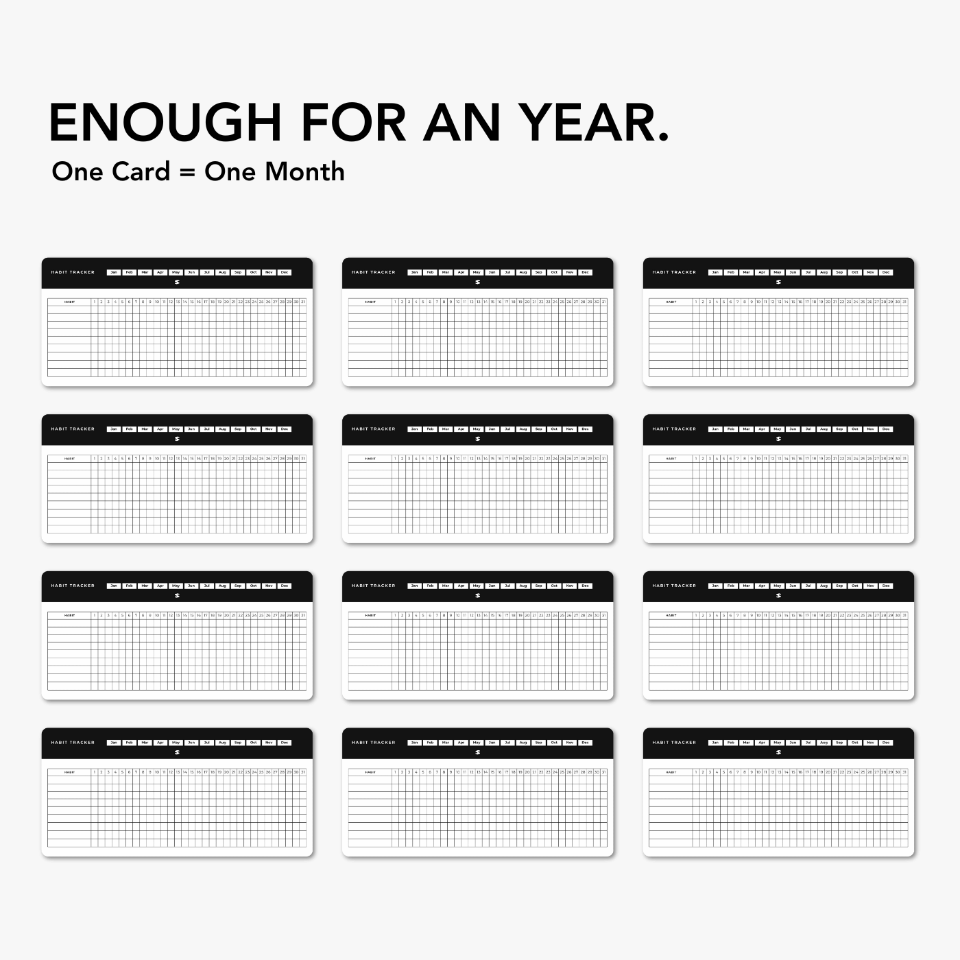 Habit Tracker Cards | 12-Month Goal System - Daily & Monthly Productivity Journal