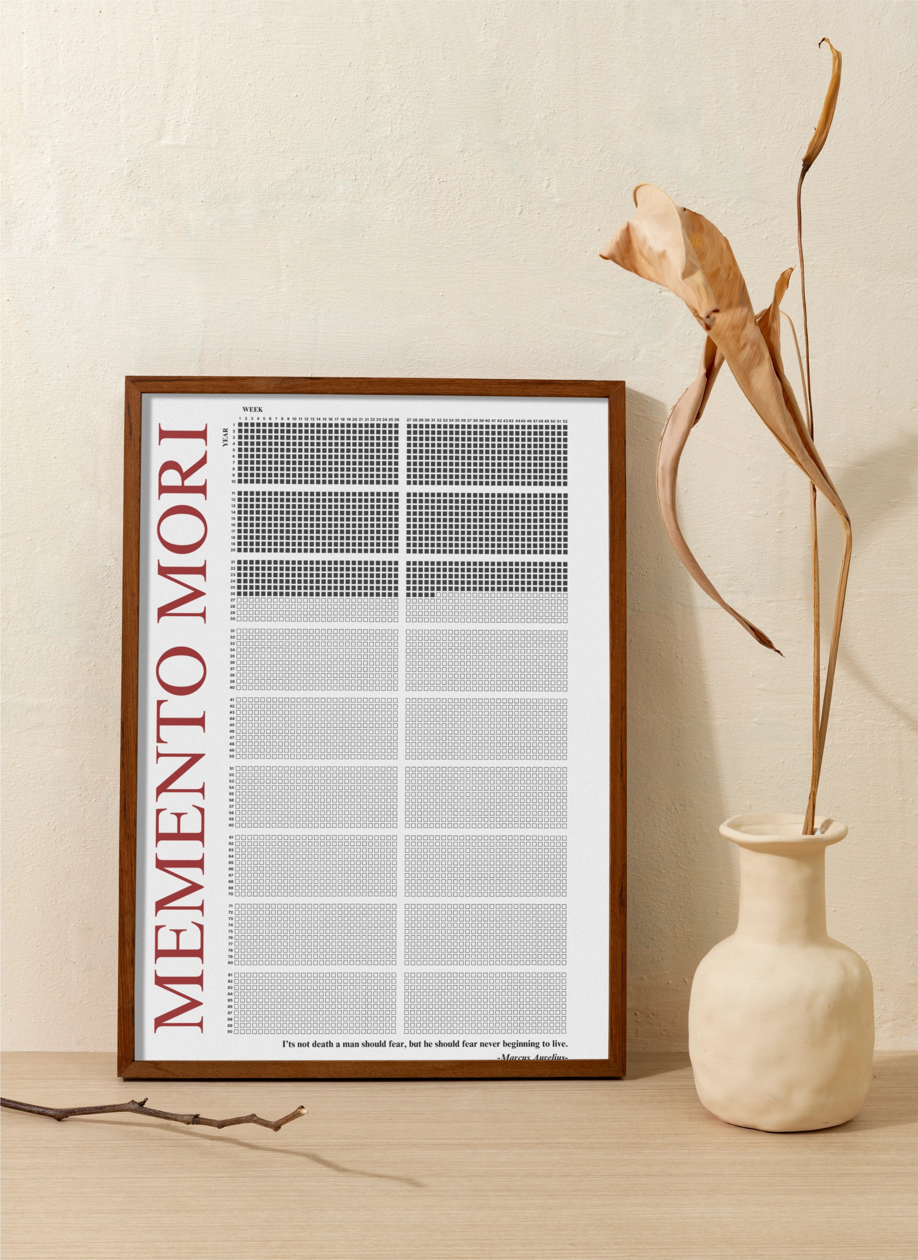 Memento Mori | Life Calender - Metal Frame - Red Style