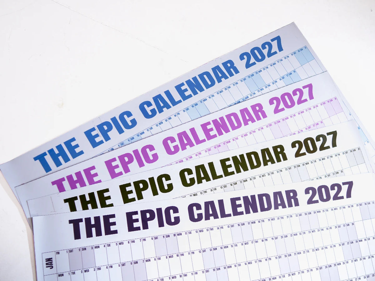 Original photograph of Blue, Rose, Olive Green and Grey EPIC Calendar print colours