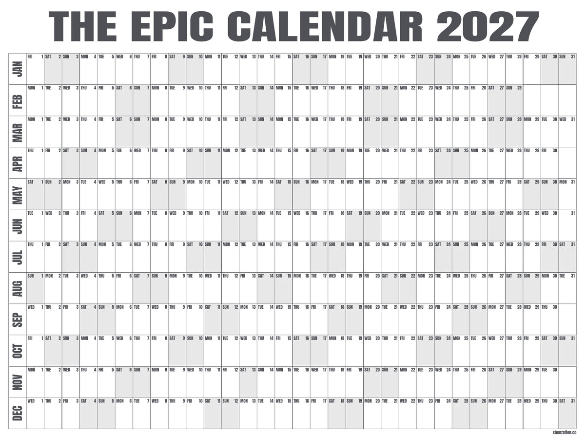 EPIC Calendar 2027 — grey — original print artwork, 48 × 36 inches