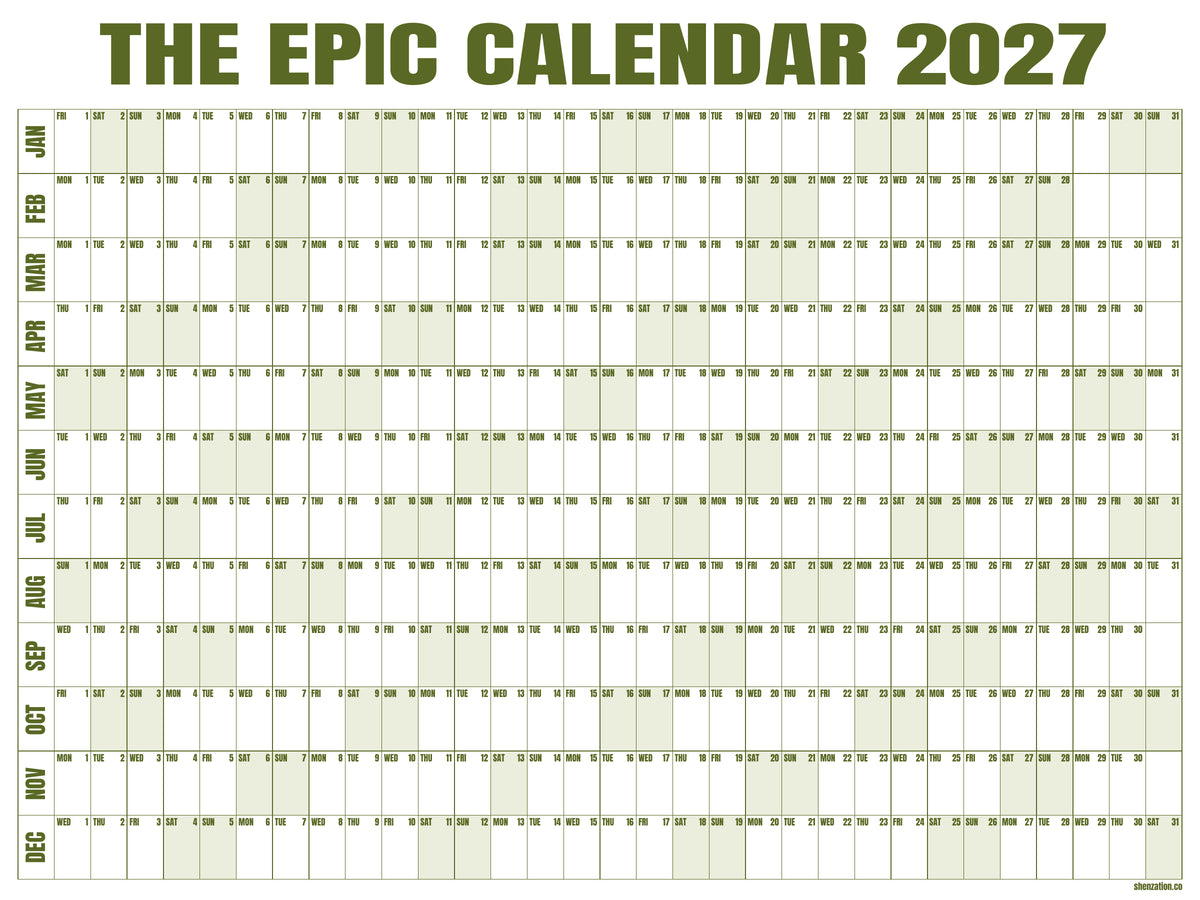 EPIC Calendar 2027 — olive-green — original print artwork, 48 × 36 inches