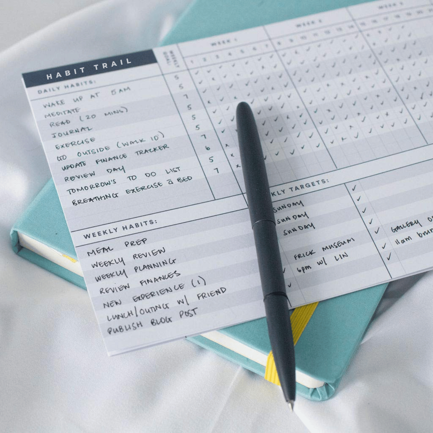 Habit Trail | 6-Month Habit Tracker System - Daily & Weekly Goal Cards Journal
